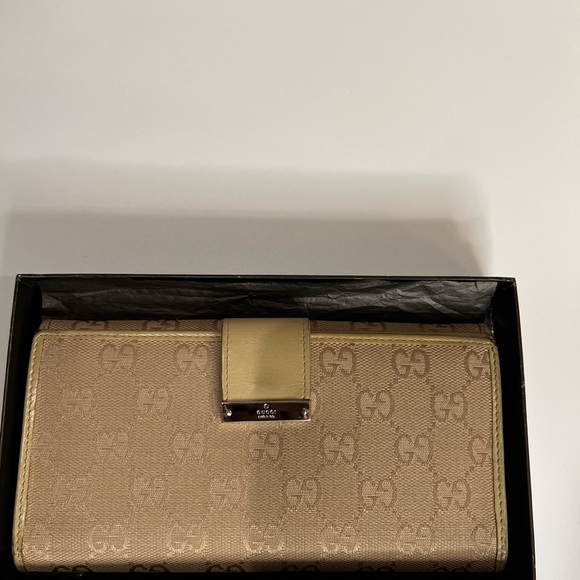 AUTHENTIC GUCCI GG SIGNATURE CANVAS LONG WALLET BEIGE IVORY LEATHER WITH BOX - Picture 10 of 12